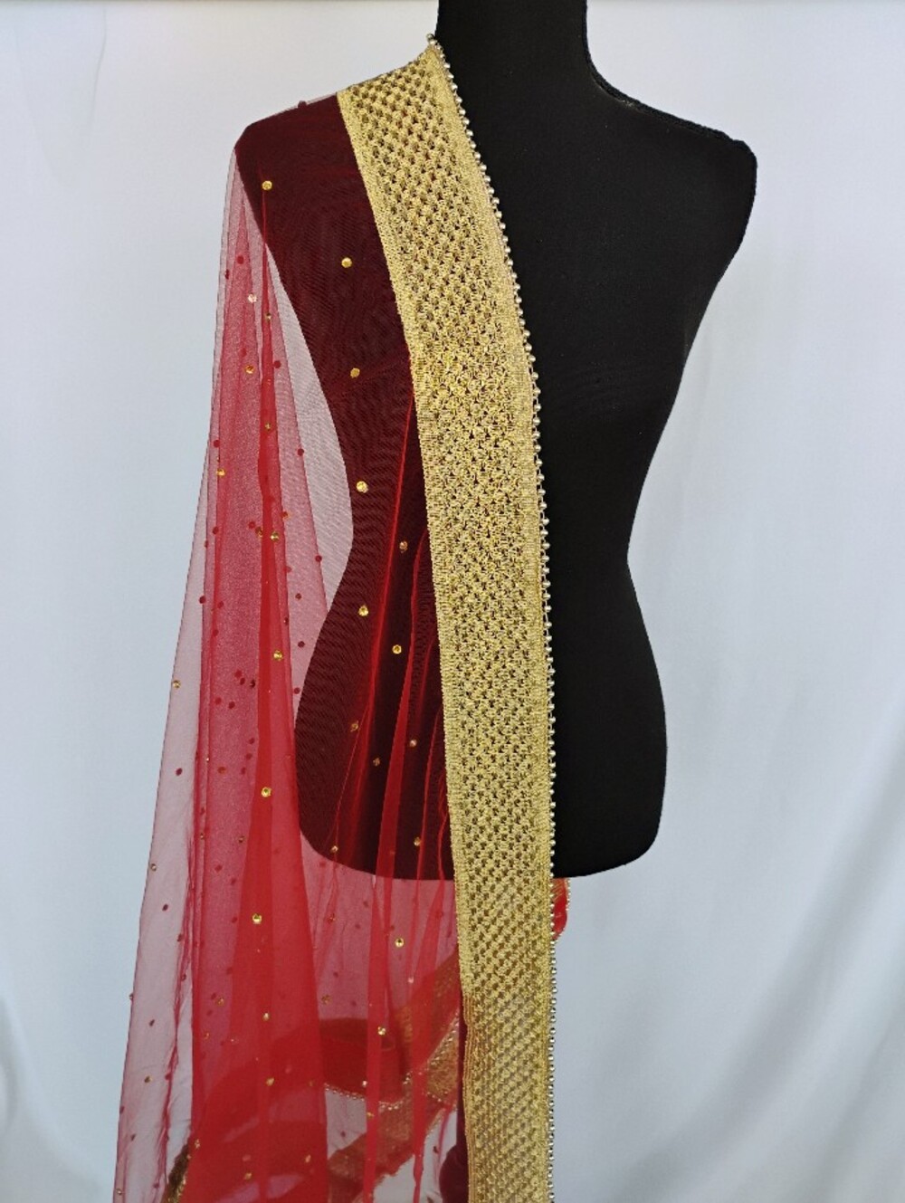 Red net stones dupatta/ veil/ scarf/ with broad border